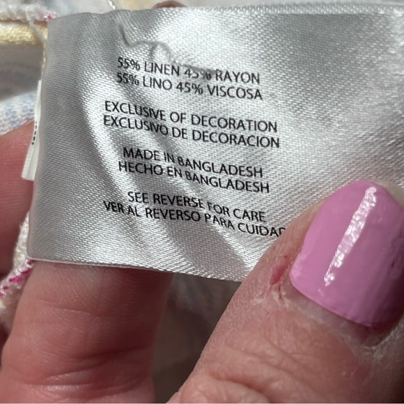 Gap Linen Blend Shorts Womens XL Striped Yellow Pink Blue High Rise Beach Boho - Picture 7 of 8